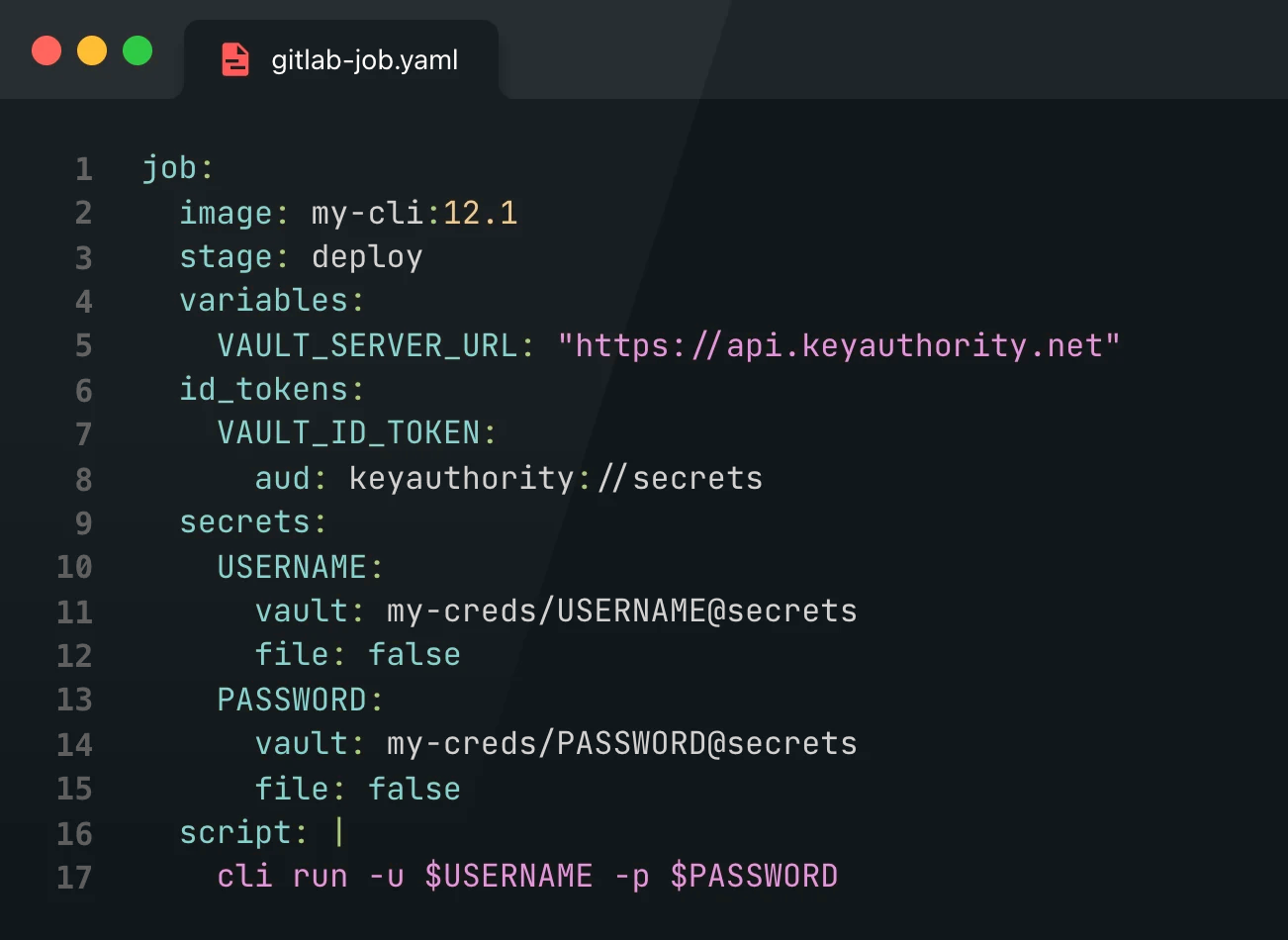GitLab CI job configured to retrieve secrets from KeyAuthority